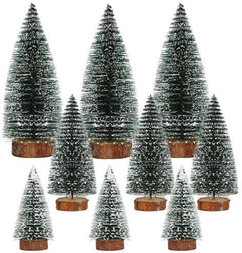 9 Stück Mini Weihnachtsbaum, Grün Mini Tannenbaum, Miniatur Tannenbaum, 3 Größe in 10/15/20CM, Künstlicher Weihnachts Baum mit Schnee-Effek, Klein Weihnachtsdeko für Tischdeko DIY Schaufenste