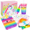 Pinkgarden Juego de diario de unicornio,Juego de cuaderno de felpa con taza de agua, bolígrafo, bolsa arcoíris y 6 calcomanías para niñas de 6 a 12 años