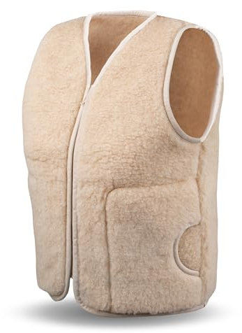 PinkZebra Damen Weste aus 100% Natur-Schurwolle, Wollweste atmungsaktiv, warme Damenweste Merinowolle, Schafwollweste mit Reißverschluss, Gr. M, Beige