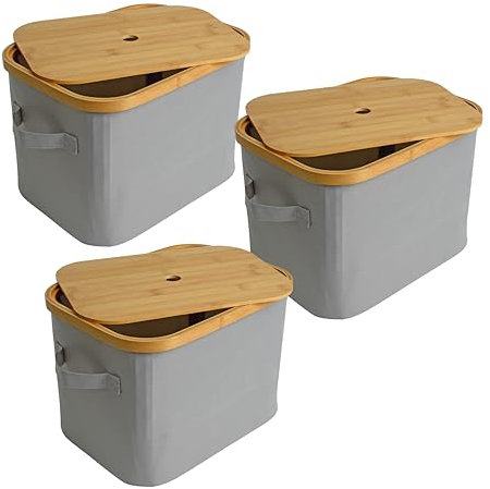 ESTEXO Faltbarer Bambuskorb Aufbewahrungsbox 35x25x24 cm 3er Set Aufbewahrungskorb Hellgrau