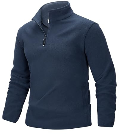 33,000ft Men's Fleece Pullover Warm Half Zip Microfleece Jacket Lightweight Outdoor Sweatshirt Thermal Top with 2 Pockets for Autumn Winter, Hiking, Work, Navy Blue XL