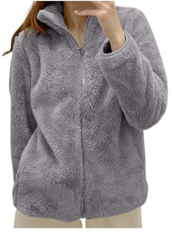 Felpa Donna Pile Invernale Caldo con Cerniera Giacca da Camera Donna Invernale Corta Pile Senza Cappuccio Giacche Invernale con Pile Tinta Unita Cappotto In Peluche Sherpa Giubbotto Fleece Comoda