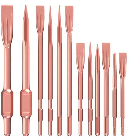 Breeshy Lot de 12 burins à marteau électrique avec renfort or rose pour fentes de béton et de maçonnerie