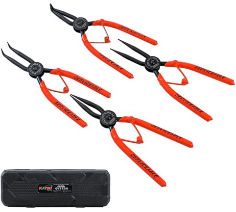 KATSU Tools 4-Piece Snap Ring Pliers Set 7 Inch Internal External Circlip Pliers, CR-V Steel, Non-Slip Handles, for Ring Remover Retaining, in Plastic Case 415726