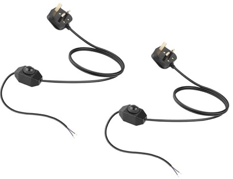 Glirowy 1.8m Black Dimmer Switch Cable, Compatible with Lamp & Heater, 0-100% Dimmable, 100W, 250V AC, 2 Packs