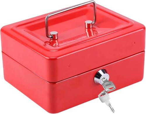Best House | Metal Cash Money Box with Lock and Key | Cash Box with Slot | 6 Inch | RED | Pack of 1 | 6 Compartments, Lockable Portable with Removable Change Tray for Home, Office, and Events