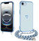 E-Lush Handyhülle iPhone 16e Hülle mit Band, Herz Love Muster Galvanik Silikon Handyband Schutzhülle mit Kordel zum Umhängen Kameraschutz Stoßfeste Case, Blau