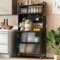 TANGZON 5/6 Tier Kitchen Cabinet, Rolling Kitchen Baker's Rack with Translucent Flip Doors, Pegboard, Hooks & Wheels, Microwave Stand Pantry Cupboard Unit (Black, 5 Tier, 80x40x163cm)