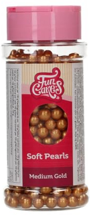 FunCakes Soft Pearls Weiche Zuckerperlen, Gold, 60 g | Essbare Zuckerkugeln, Perfekt zum Dekorieren von Torten, Cupcakes, Keksen, Kuchen und mehr, Tortendeko