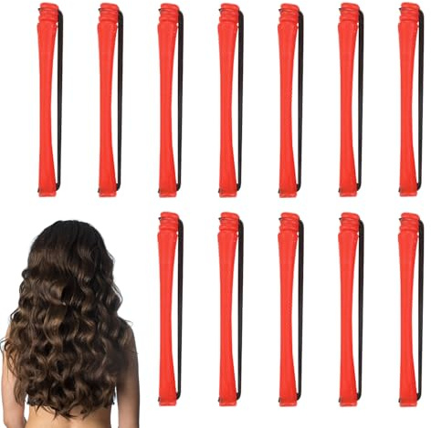 Hogvinnatil Lockenwickler ohne, Lockenwickler für Frauen, 12 x Lockenwickler für langes Haar mit Gummibändern, wärmefreies Werkzeug, Tragbarer Styler für Heimgebrauch und Reisen