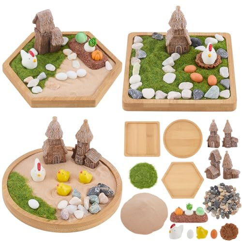 WEBEEDY 3 Set Hühner Mini Zen Garten Kit Japanischer Zen Garten Für Den Schreibtisch Meditations Desktop Sandbox Mit Bambusablage Sand Tools Für Geschenke Zur Desktop Dekoration Zu Hause