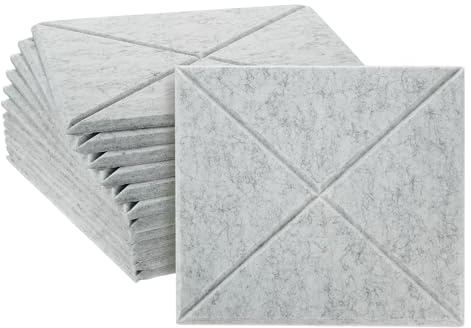 QUARKZMAN 12 Stück Quadratisch Akustikplatten Selbstklebend 30,48x0,99cm Dick Gute Dichte Schalldämmung Akustikpaneele Wandpaneele für Büro Tonstudio Wand Decken Hellgrau