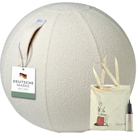 VLUV® BOL Diva Sitzball mit Bouclé Stoffbezug White (Weiß) Ø 60-65cm