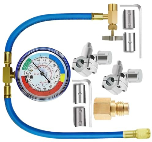 TocaFeank Kit Recharge Climatisation,Kit De Recharge De Réfrigérant Pour Voiture | Flexible Perceuse Valve Manomètre Robinet Pour Entretien Saisonnier À Domicile Garage Atelier Automobile
