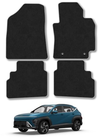 Fits Hyundai Kona (2023+) [Petrol, Hybrid] Carpet Car Mats | Grey Edge Trim Tailored Fit Floor Mats Full Coverage Protection Accessories Easy Clean Anti Slip Made in the UK