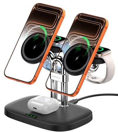5 in 1 Ladestation 2 Handys, Ladegerät für 2 iPhone, nur für 2 Apple Watch | Dual Magnetisches Ladegerät für iPhone Air/17/16, Doppel 5W Schnellladung für Apple Watch 11/10/9/Ultra3/SE3, für die Familie