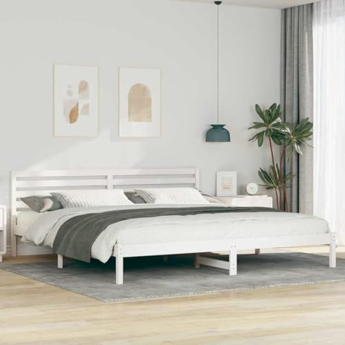 kithwjll Bettrahmen Kiefernholz Weiß 200x220 cm, Modernes Massivholzbett mit Kopfteil, Robustes Bettgestell für Schlafzimmer, Langlebiges Doppelbett