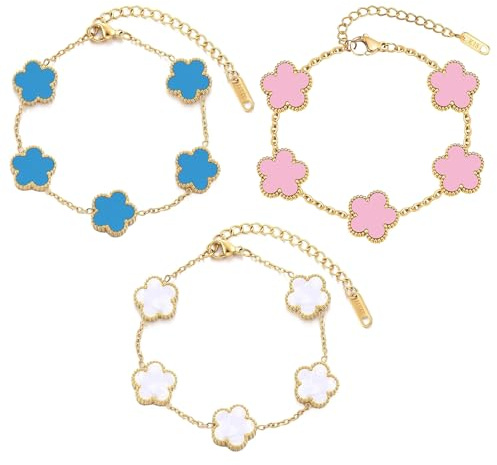 TENGWA 18k Vergoldet Schmuck Schmuck Gold Wasserfest 17+5 cm Kleeblatt Armband Weißer Glücksklee Geschenk zum Geburtstag Jahrestag Valentinstag Muttertag Oder Neujahr