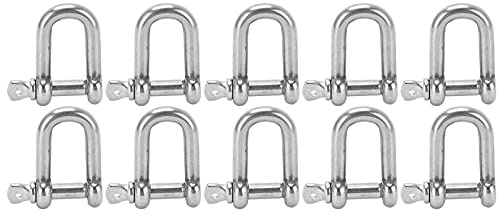 10Pcs M5 Straight D Shackle, Stainless Steel D Type Rigging Chain Shackle Hook, Screw Pin Lifting Shackle for Marine Outdoor Hoisting with Turnbuckles and Hooks