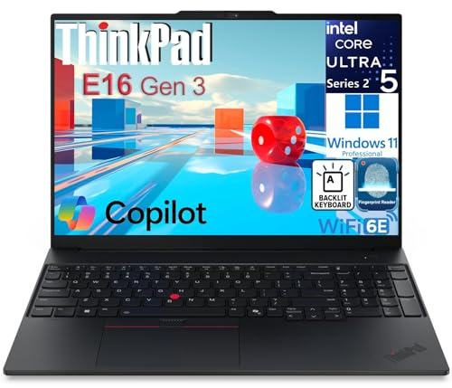 Lenovo ThinkPad E16 Gen 3 Ordinateur portable professionnel, prêt pour l'entreprise, Intel Ultra 5 225H, 16 Go DDR5, SSD NVMe 1 To, FHD+ IPS 16, WiFi 6E, lecteur d'empreintes digitales et clavier