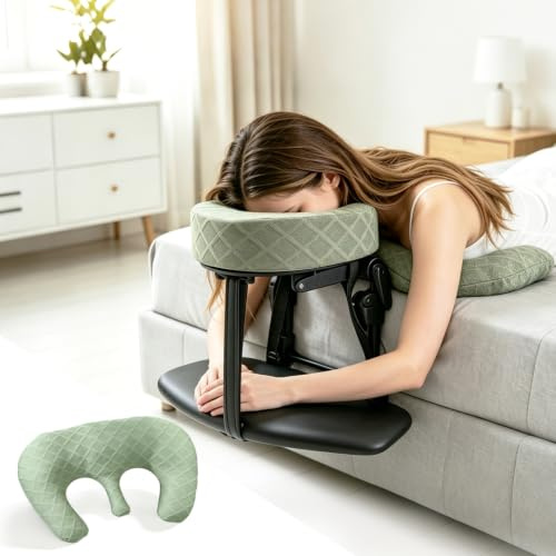 GOKKYOA Massage Headrest for Bed Face Cradle, Adjustable Massage Attachment for Mattress, Portable Massage Head Rest for Mattress, Face Down Pillow After Eye Surgery (Green)
