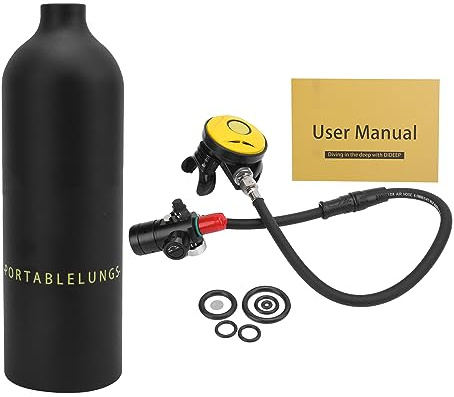 SYUULCOI DIDEEP 1L Mini-Taucherset mit X4000 Pro Atemgerät/Überdruckventil/Tauchflasche/zum Tauchen (Schwarzer Sauerstoffzylinder)