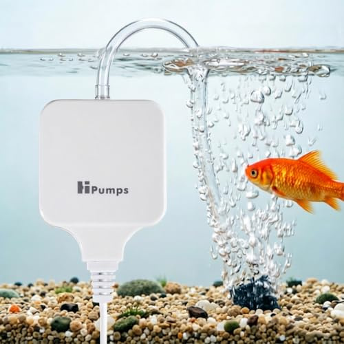 Silent Aquarium Air Pump for Fish Tank, 1.5W Oxygen Pump With Air Stone | Silent Design Air Pump, Suitable for Small Aquarium / Fish Tank, White, M