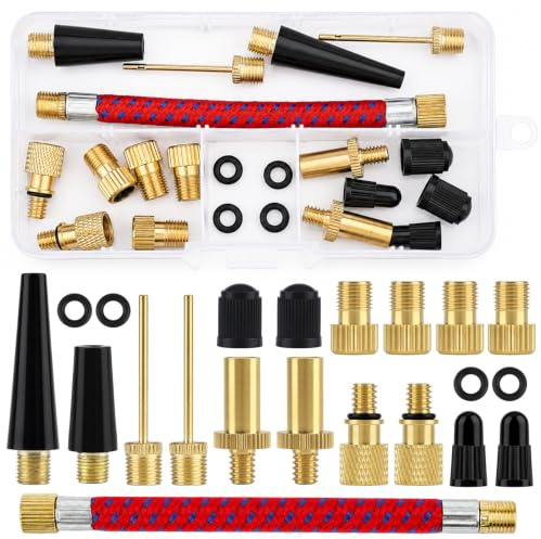 FitDA 21 PCS Embout Pompe Vélo, Embout Gonflage Ballon | DV SV AV Adaptateur Pompe Velo, avec Boîte de Rangement, pour Compresseurs Pompes