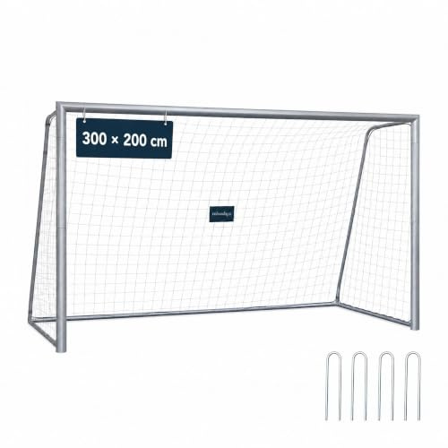 Relaxdays Fußballtor, ohne oder mit Torwand, PE-Netz & Stahl, grau | mit Erdhaken, Garten, großes Spieltor, Größenwahl