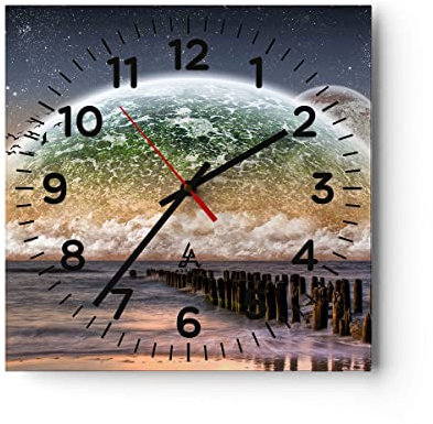 Modern Wanduhr Abstraktion Planet Erde Globus 40x40cm Quadrat Groß Wand Uhr Glas Analog Zimmeruhren Küche Büro Wohnzimmer Glasuhr Wall Clock Dekoration Design Wanddekoration Küchenuhr C4AC40x40-0353