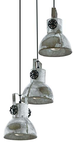 EGLO Pendellampe Barnstaple, 3 flammige Vintage Pendelleuchte im Industrial Design, Retro Hängelampe aus Stahl im Zink Used-Look, Braun-Patina, schwarz, E27 Fassung