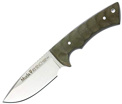 Muela Cuchillo Rhino RHINO-10SV.G hoja de acero Sandvik 14C28N de 10 cm y empuñadura de micarta verde para Caza, Pesca, Supervivencia y Bushcraft - Realizado en Ciudad Real