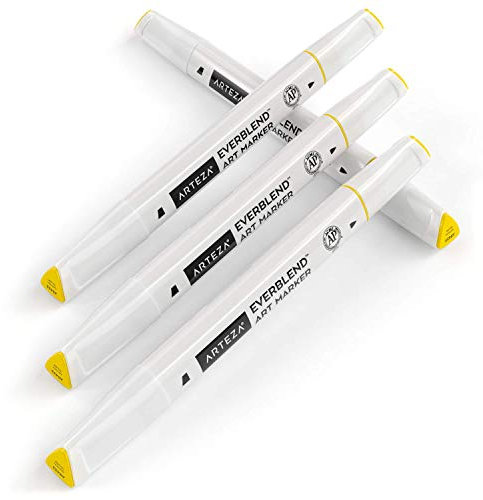 ARTEZA EverBlend Marker, A9433 Safrangelb 4er-Pack, feine Spitze und Keilspitze, alkoholbasierte Twinmarker, hochwertige Graffiti Marker zum Ausmalen, Kalligraphie und Zeichnen