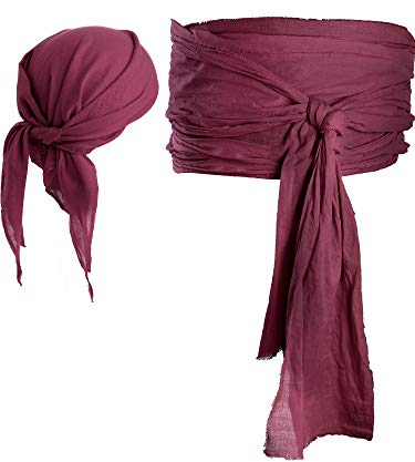 SATINIOR Piratenkostüm Herren Damen Piraten Kopftuch Hut Zubehör Piraten Schärpe Gürtel Bandana Taillengürtel (Weinrot, Leinen)