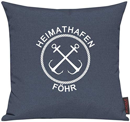 Shirtinstyle Sofakissen Heimathafen Föhr, Kissen, Meer, Heimatort, Stadt, Urlaub, Größe 40 x 40cm, Farbe Blau