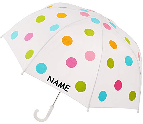 alles-meine.de GmbH Kinderschirm/Regenschirm - Bunte Punkte - blau/weiß/rosa/grün - inkl. Name - Ø 72 cm - Kinder - Stockschirm - groß mit Griff - Einklemmschutz - Regens..