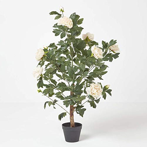 HOMESCAPES Tall artificial Peach Peony Tree in Black Pot 100 cm Faux Decorative Flowers for Indoor Decoration