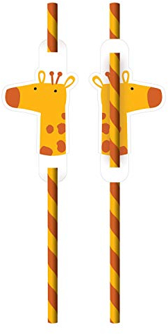 Amscan 9909358 – Lot de 8 pailles en papier Get Wild, 19,7 cm, pour anniversaire d'enfant