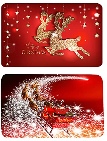 Smavles Felpudo Navidad 2 Piezas Alfombras Navidad Alfombrilla de Baño Antideslizante Absorbente Alfombrillas Decorativas de Navidad para el Salón el Baño la Cocina