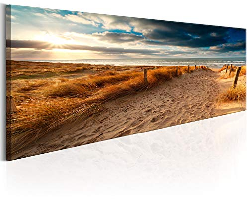 decomonkey Akustikbild Strand 135x45 cm 1 Teilig Leinwand Modern Bilder Wandbilder XXL Schallschlucker Schallschutz Akustikdämmung Wandbild Deko Leise Natur Landschaft Meer