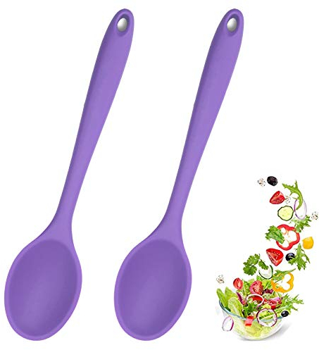 Cuillères de Cuisine en Silicone, Lot de 2 CuillèRe Service sans BPA, RéSistant à La Chaleur Perfectes pour MéLanger et Servir (Violet)