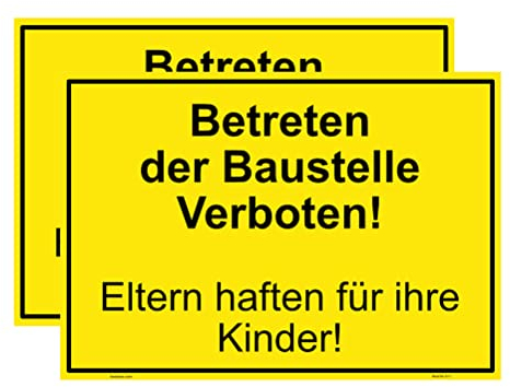 Haobase 2 Stück Betreten Der Baustelle Verboten Schild Aufkleber - Selbstklebendes Vinyl (25cm x 17,5cm)