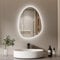 S'AFIELINA Bathroom Mirror with LED Lights 60 x 45 cm Asymmetrical LED Bathroom Mirror with Smart Touch Switch, 3 Colors Dimmable Light, Anti-Fog, Memory Function Wall Mounted Vanity Mirror