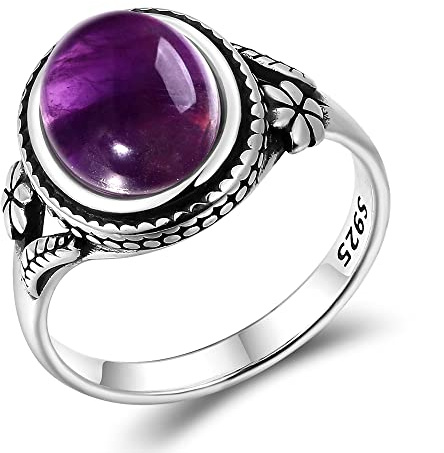 XJruixi Vintage Böhmen Stil 8x10MM Oval Natürliche Amethyst Ringe Für Frauen 925 Silber Ring Jubiläumsfeier Geschenk Edlen Schmuck