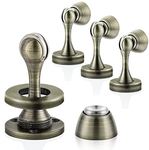 KOLAKO Door Stopper, Magentic Door Stops, Bronze Heavy Duty Door Stoppers for Bottom of Door, Wall Floor Mount Magnet Door Catch Holder, Magnetic Doorstop to Keep Door Open, 4 Pack