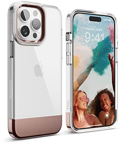 elago Glide Case Compatible with iPhone 14 Pro Max Case (6.7), Simple and Unique Design, Protective TPU Cover, Upgraded Shockproof, Mix and Match Parts, Enhanced Camera Guard (Clear/Rose Gold)
