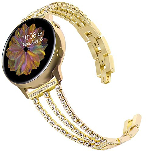 DEALELE Armband Kompatibel mit Samsung Galaxy Watch 7 / FE / 6/6 Classic / 5/5 Pro / 4/4 Classic / 3 41mm / Huawei GT3 / GT2 42mm, 20mm Glitzer Diamant Metall Ersatz Armbänder für Damen, Gold
