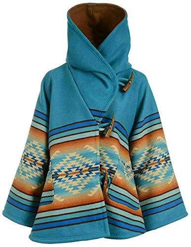 Suiting Style Damen Western Cowgirl Indianer Blau Kapuze Fleece Poncho Mantel, blau, XS
