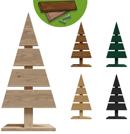 Floranica Albero di Natale DIY in Legno 60x27cm Decorazione Natalizia per Interni ed Esterni Mini Albero in Legno di larice da Personalizzare, Piccolo Non Trattato