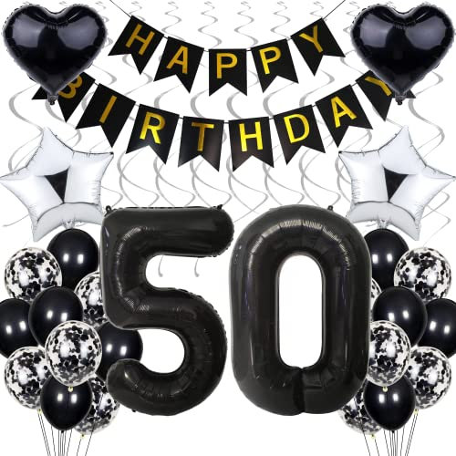 Luftballon 50. Geburtstag Dekoration,Schwarz Geburtstag 50 Jahre Männer,Black and White Party Deko,50 Geburtstag Frauen Männer,Silber Geburtstagsdeko 50 Jahre Frauen,50. Geburtstagdeko für Männer